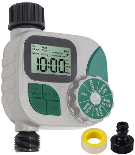 Biswing Temporizador de riego para manguera de jardín, temporizadores de aspersor de agua de manguera de salida, temporizador de manguera programable con sistema de temporizador de riego digital,