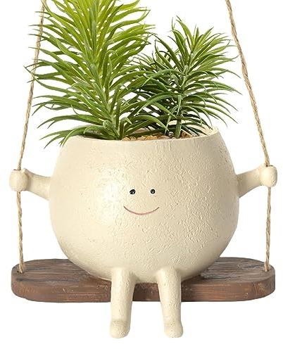 Cache Pot en Forme De Visage, Cache Pot Visage Plan Te Interieur en Résine,Pot de Fleurs en Résine avec Visage Sourire et Balançoire, Pot De Jardinière À Visage Pivotant pour Maison Balcon Jardin