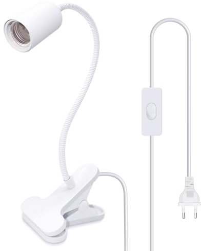 240CM Cavo Portalampada E27 con Pinza, 360°Flessibile 10MM di Spessore Collo di Cigno, Ceramica Base, Lampada con Pinza, Lampada con Morsetto, Lampada Scrivania per Leggi, Piante Crescita(Bianco)