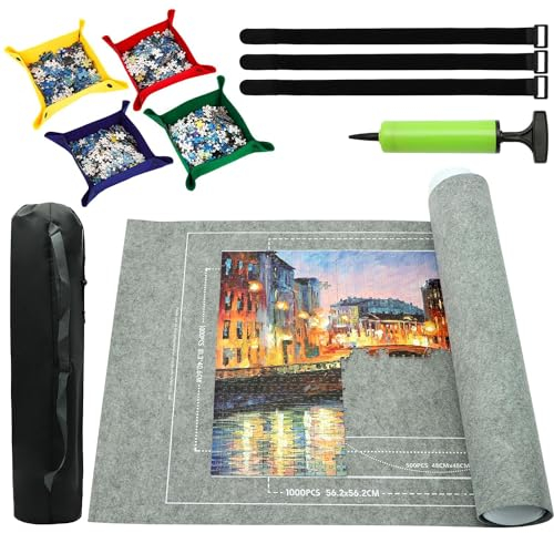 Puzzlematte für Puzzle mit bis zu 3000 Teile, Grau Puzzle Mat Roll, Puzzle Aufbewahrung Puzzlematte Zum Rollen, Puzzle Unterlagen Puzzlepad Puzzlerolle, Puzzleteppich, 100 x 140 cm