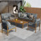 Merax Gartenmöbel Set 7-8 Personen, Outdoor Balkonmöbel mit 2 Couchtische, Terrassenmöbel aus Akazienholz, für Balkon Terrasse, Gartenlounge Set, Handgewebtes Seildesign, Natürlich und Grau