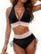 Hicodbek Bikini Damen Set Sexy Badeanzug Bademode Hohe Taille Farbblock Zweiteiliger Kordelzug Badeanzüge Bikinis für Frauen (DE/NL/SE/PL, Alphanumerisch, M, Regular, Regular, Schwarz)