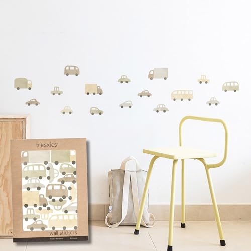 TRESXICS Dekorative Wandaufkleber für Kinder, Autos und Lastwagen, 32 Stück, Vinyl, originell und langlebig, Tapeteneffekt für Kinder, einfach anzubringen und abnehmbar (gelb)