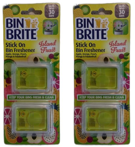Bin Brite Stick On Bin Fresheners - Pack of 4 Island Fruit Fresheners for Instant Odor Control