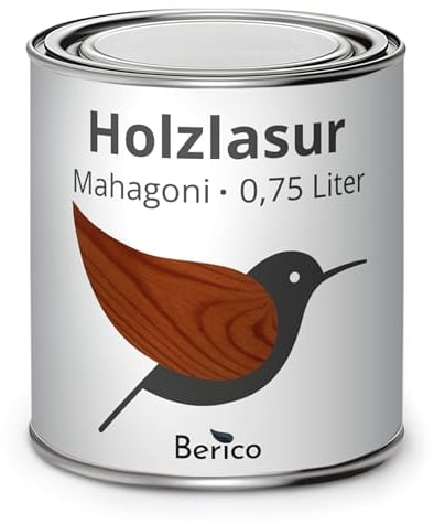 Berico Holzlasur - Mahagoni - 0,75 Liter Lasur - Wetterfeste Holzschutzlasur für Innen und Außen - Holzschutz, Wetterschutz und UV-Schutz
