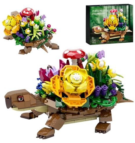 Schildkröte Sukkulenten Blumentopf Niedlichen Tierförmigen Blumentöpfe Bausteine, 509 Klemmbausteine MOC Kreativität Mini Saftiger Bonsai für Home Office Schreibtisch Balkon Ornament