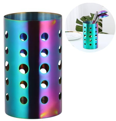 TUPMFG Stainless Steel Kitchen Utensil Holder Chopstick Cutlery Holder kitchen Cutlery Drainer Organiser Stand for Forks, Spoons, Knives, Kitchenware Storage - 10 x 17cm (Rainbow)