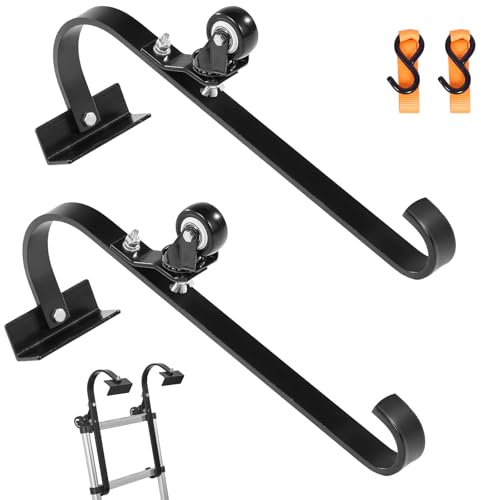 VEVOR Crochet pour échelle de toit, lot de 2, stabilisateur d'échelle en acier avec roue fixe et barre pivotante, pour prévention des dommages, capacité charge 272,2 kg, extension pour toits raides