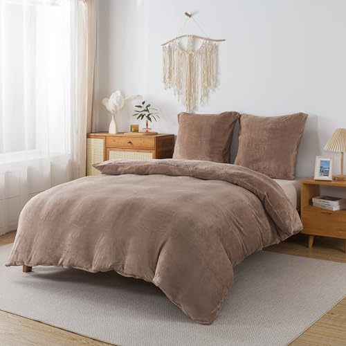 WUMIUER Plüsch Bettwäsche 155x220 cm Kaffeebraun 2tlg Set, Winter Biber Warm Flauschig Bettbezug und 1 Kissenbezug 80x80cm, Kuschelig Weich Cashmere Touch Flanell Bettdeckenbezug Bettdecke Cover