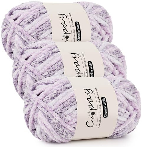 Coopay Chenille Wolle zum Häkeln, 3x100g Samtig Chenillegarn, Dicke Flauschige Weich Chenille Garn, Chenille Wolle, Weicher Plüschwolle Häkelgarn für Decken, Schals - Brillante Rose