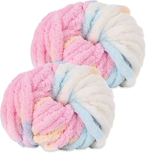 Hengrongshen Dicke Wolle Dickes Garn 2 Stück 500g, Chunky Yarn, Chunky Wool, Armstricken Wolle zum Häkeln für Decke, XXL Riesen Wolle Perfekt zum Weben von Schals Mützen Haustier Nest - Bonbonfarben