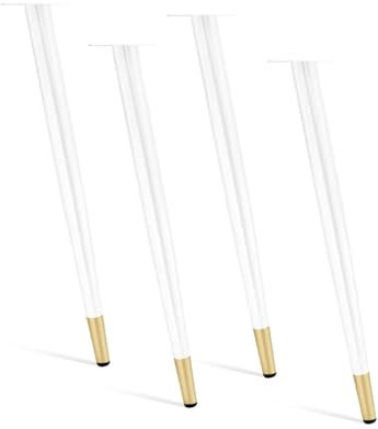 Dining Table Legs Industrial Furniture Legs 4 PCS Tapered Desk Legs For Coffee Tables Bench Chair Dresser With Adjustable Protector Feet(White/Gold,40cm)