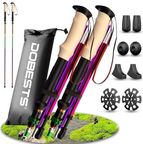 DOBESTS Wanderstöcke Nordic Walking stöcke, Wanderstock Teleskop Carbon & Aluminiu, Wanderstocken faltbar 110-130CM, Trekkingstöcke für Damen und Herren, leicht und verstellbar mit Korkgriff