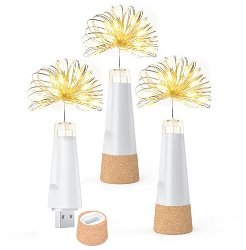 UMIWE Luces de botella, luces recargables por USB, luces de hadas de botella de vino mejoradas 2024 con corcho para fiesta, Halloween, Navidad (paquete de 3/blanco cálido)