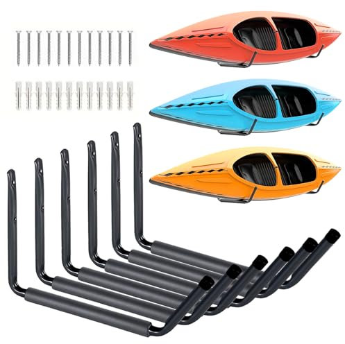 YPJIAJV Heavy Duty Garage Storage Hooks Kayak Storage Rack Wall Mounted Shelf, 6 Holders with Screws and Anchors