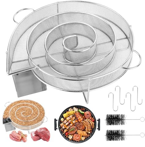 TNOMSNO Générateur de Fumée Froide Ronde, 304 Acier Inoxydable Générateur de Fumée Froide Générateur de Fumee Froide Pour Fumoir avec 2 Brosse et 4 Crochet pour Fumoir Fumage Viande Poisson Grille