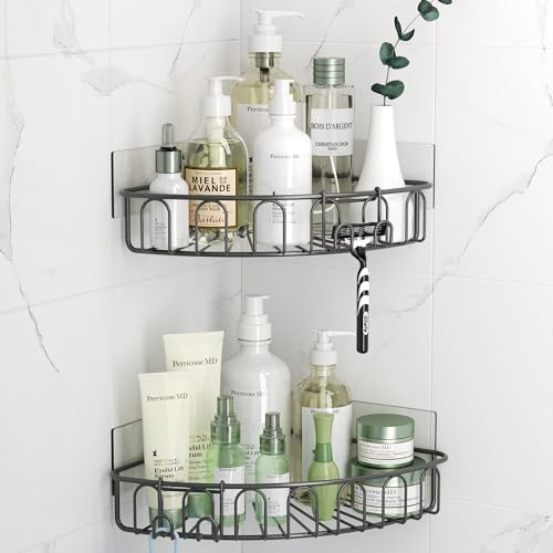Orimade Eck-Duschregal, rostfrei, selbstklebendes Duschregal, ohne Bohren, für Badezimmer, Heimdekoration, Küche, 2 Stück, Grau