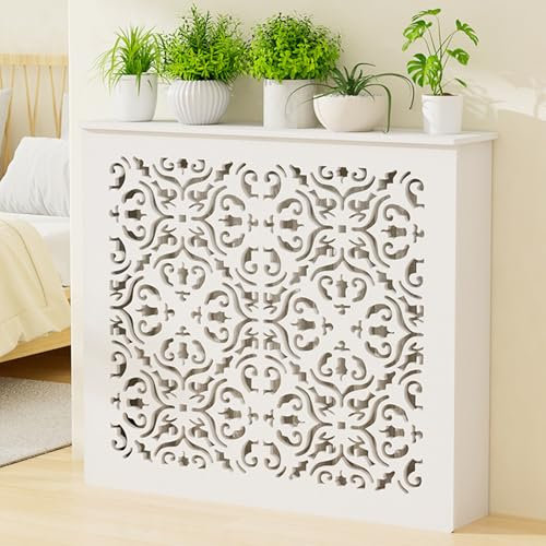 Radiator Cover Radiator Shelf Easy White Radiator Covers Floor Cabinet Modern Home Wood Stand Heating Cabinet Shelf for Decorative Hallway Office Living Room Bedroom Easy Assembly(L90*H90*T15cm)