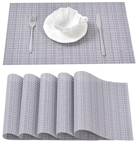 Tischsets Abwaschbar - Platzsets aus PVC, rutschfest und Waschbar - Platzdeckchen - Tischunterlage, Platzset, Tischuntersetzer für Esszimmer, Küche und Restaurant (Grau Mix, 6er Set)