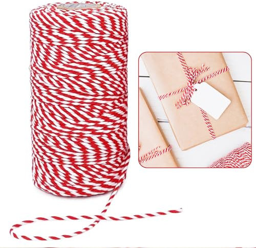 Cfcyhla Filo di cotone rosso e bianco, 2 mm, per confezionare regali, 100 m, nastro decorativo bicolore per cuocere, cucinare in cucina, fai da te