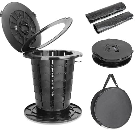 XWCHASA Foldable Camping Toilet, Camping Folding Toilet with Lid, Mobile Camping Toilet with 10 Waste Bags, Ideal for Outdoor Camping, Hiking, Car Trips, Fishing, Load Capacity up to 150 kg