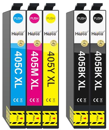Hepta Print 405XL Druckerpatronen Kompatibel für Epson 405 XL für Epson Workforce Pro WF-4820 Patronen WF-3820 WF-3825 WF-4830 WF-4825 WF-7840 WF-7830 (2xSchwarz, 1xCyan, 1xMagenta, 1xGelb)