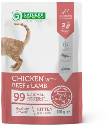 Nature’s Protection Kitten Nassfutter - Getreidefreies Katzennassfutter mit Huhn & Rind in Sauce - Proteinreiches Nassfutter für Katzen ohne Zucker & Getreide - Für gesundes Wachstum (22 x 100g)
