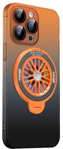LOWBDGFU Gradient Case for iPhone 15 Pro Max/15 Pro/15 Plus/15, Camera Protection, 360° Rotating Gyroscope, Magnetic Ring Stand, Mobile Phone Case (Colour: Orange, Size: 15Plus)