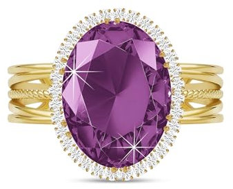 Linawe Anelli in oro da donna con ametista viola regolabile, elegante anello da dito in moissanite, gioielleria alla moda, anello con pietra, anello con diamante dorato, gioiello bohémien