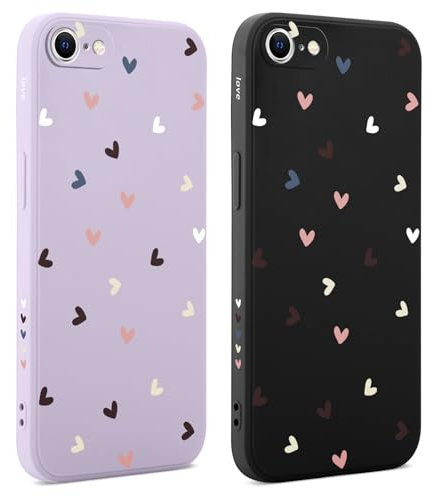 Coiwxmoi 2 Pezzi Cover per iPhone 7/8/SE 2022/SE 2020 4,7 Pollici, Aesthetic Disegni Donna Custodia con Motivo, Morbido Silicone TPU Antiurto Bumper Protettiva Case Custodie per iPhone 8, Cuore 06