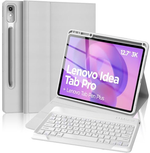 Lenovo Idea Tab Pro 12.7'' Keyboard Case, Slim Smart Case with Detachable Bluetooth UK Layout Keyboard for Lenovo Idea Tab Pro 2025, Grey