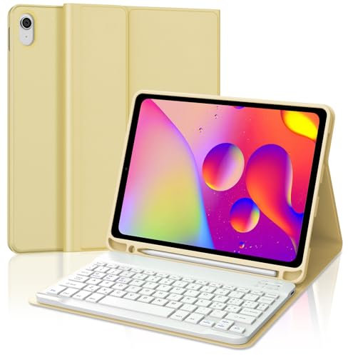 Occtingkind Funda con Teclado para iPad A16 11/10 Generación 11/10.9, Teclado Español Ñ Desmontable Bluetooth para iPad 10.ª/11.ª Generación 2022/2025, Amarilla