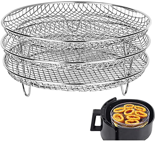 Air Fryer Racks, Stapelbares Design, Kompatibel für XL Air Fryers, 3-Tier-Trocknungsregal mit 304 Edelstahlmaterial, Platzeffizientem, Luftbratenzubehör, Schnellkochtopfs