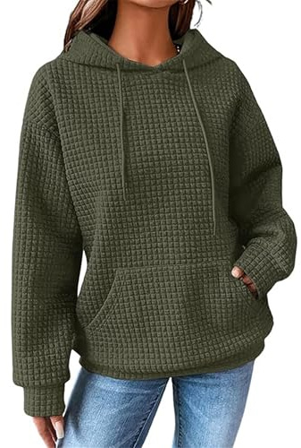 YloveM Damen Hoodie Kapuzenpullover Waffel mit Taschen Warme Langarm Winter Herbst Casual