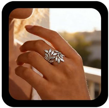 Inilbran Boho Blatt Wickeln Offenen Ring Vintage Zweig Blätter Fingerring Silber Olivenblätter Offene Knöchel Ringe Einstellbar Molkerei Tragen Ringe Schmuck Für Frauen