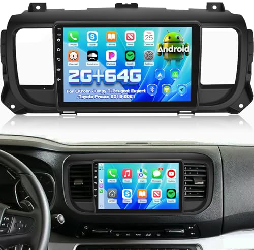 [2G+64G] Android Autoradio für Citroen Jumpy 3/Peugeot Expert/Toyota Proace 2016-2021 mit Kabelloses Carplay und Android Auto, 9 Zoll Touchscreen Autoradio mit GPS/WiFi/Bluetooth/EQ/FM RDS