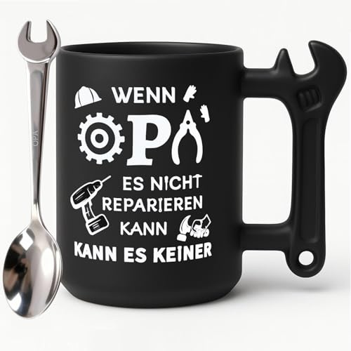 Geschenk für Opa 500ML Tasse mit Schraubenschlüssel Griff – Wenn Opa es nicht reparieren kann, kann es keiner - Handwerker Geschenk