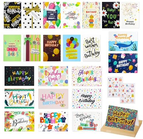 24 Stück Geburtstagskarten Set mit Umschlag,Geburtstagskarte Klappkarten Glückwunschkarte Geburtstag,Happy Birthday Karte Geburtstag Geburtstagskarte Frau Mann