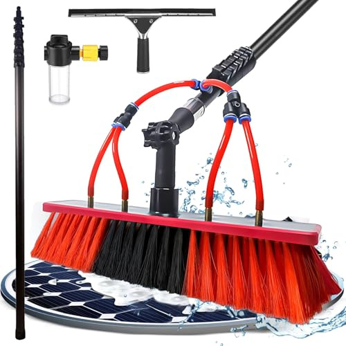 Carbon Fibre Telescopic Pole 39ft Washing Kit: Water-fed Brush, Squeegee, Soap Dispenser, 12M Telescoping Pole and 20m Hose, Cleaning Solar Panels, Windows, Roofs & Cars