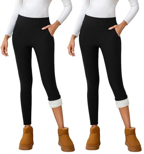 EDOTON Thermo Leggings Damen Gefütterte Thermoleggings Winter mit Taschen Thermostrumpfhose für Outdoor Hause
