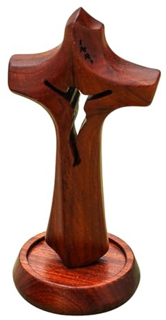 Ahuuen Schreibtischkreuz | katholische Holzstatue Dekoration – stehendes Jesus-Dekor aus Holz | für Tisch, Tafelaufsatz, Kirche, Schreibtisch, Einweihungsfeier, Wohnzimmer, Schlafzimmer, Regal