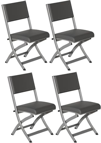 Stapelbarer Metall-Klappstuhl – extra dick gepolsterter Sitz für ultimativen Komfort – moderne Sitzgelegenheit im Büro und Zuhause – platzsparendes Design – Schwarz (1er-Pack)