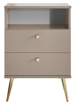 Stella Trading Laila Nachttisch Beige Nachtschrank 50 x 70 x 34 cm (B/H/T) | Schlafzimmer Nachtkommode mit 2 Schubladen, offenes Ablagefach, stabile Füße, pflegeleichtes Melamin, Stauraum