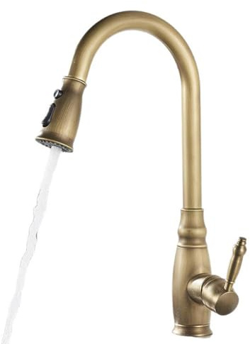 Rubinetto Cucina Rubinetto Lavello Con Doccetta Estraibile, 2 Modalità, Anticato Vintage Stile Girevole A 360 ° Monocomando Ottone Miscelatore Cucina, Rubinetto Lavello Cucina, Bronzo