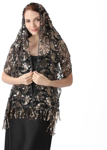 CHENWEIHAI Schal Damen Bestickte Pailletten Abendkleid Tücher Für Frauen Glänzende Hochzeit Cape Achseln Wraps Tücher (Schwarzgold)