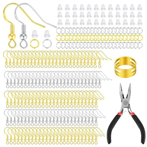 602 Stück Ohrring Haken Set - 925 Ohrringe Silber Machen Set (Silber, Gold) | Ohrringe Haken mit Durchsichtigen Ohrring Sicherheitsrücken und Biegeringen, Schmuck Basteln Zubehör für DIY