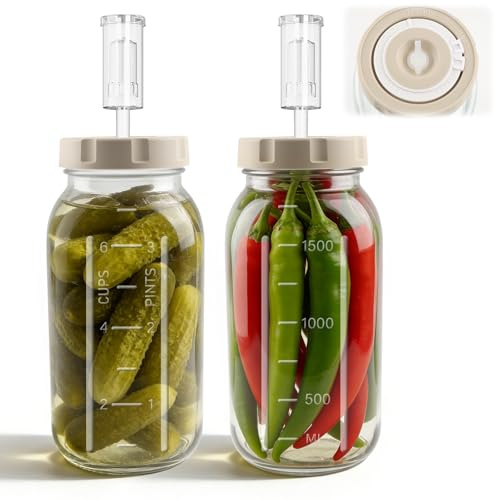 Lwtsrp 2 Stück 2L Fermentierglas mit Datums-Anzeige & Luftschleuse – Perfekt für Sauerkraut, Kimchi, Kombucha (2er-Pack)