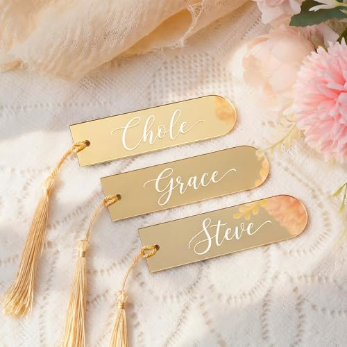 Novabright Mirror Acrylic Place Cards with Tassels, Gold
