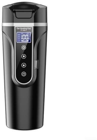 Upluxmira Elektrischer Auto-Warmwasserbereiter mit Digitalanzeige, 500 ml 304 Edelstahl für 12 V/24 V Fahrzeuge, kochen/Warmhalten/Tee/Milch, auslaufsicher & 7 Stunden Wärmespeicherung (schwarz)