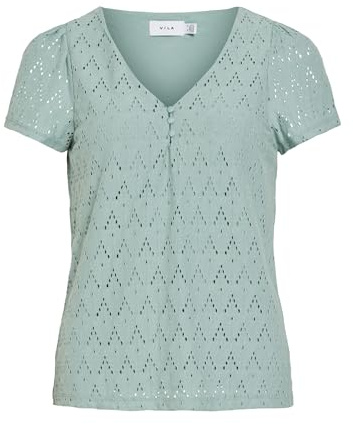 Vila Female Oberteil mit kurzen Ärmeln VIAMALINA V-Ausschnitt | Short Sleeved Top